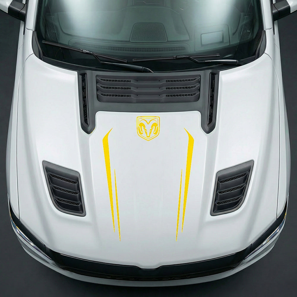 Hood Panel Decal/Sticker - Sleek Spear Cutout U-Shape with RAM Logo - Cut Graphic Kit - For Dodge Ram 2019-2025 - Premium Vinyl