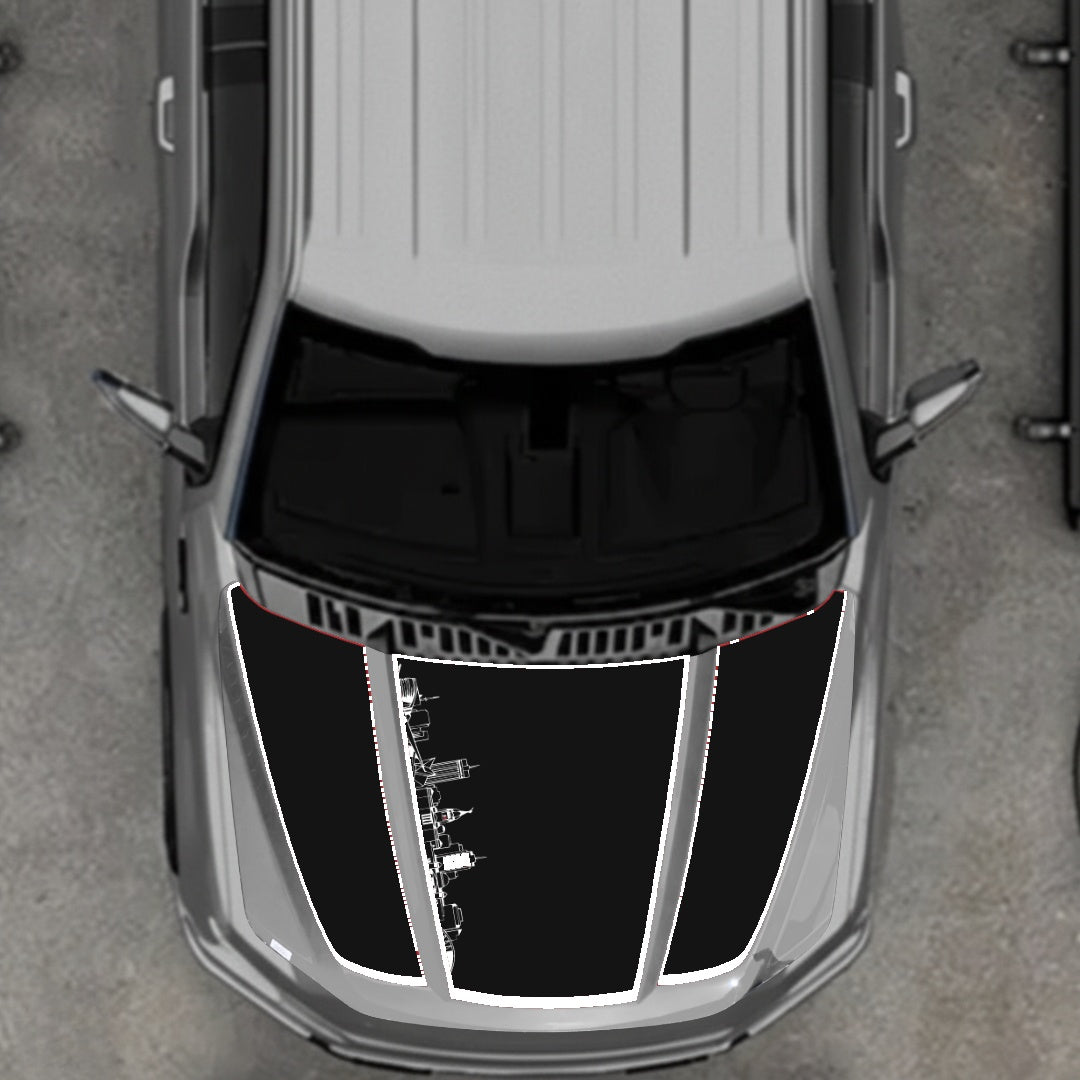 Hood Panel Decal/Sticker - Winnipeg Skyline - Cut - Border Graphic Kit - For Ford F-150 2020-2026 - Premium Vinyl