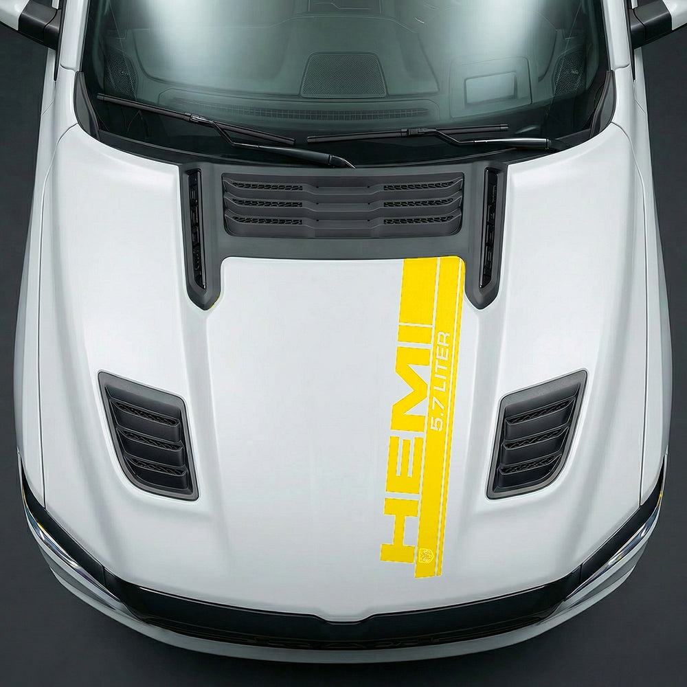 Hood Panel Decal/Sticker - Premium 5.7L HEMI Vertical Racing Stripe - Cut Graphic Kit - For Dodge Ram 2019-2025 - Premium Vinyl