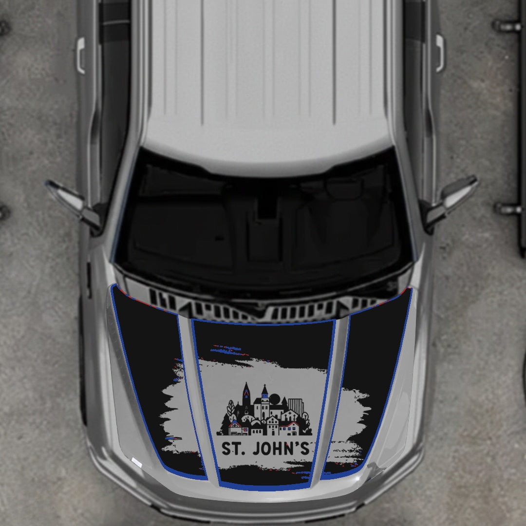 Hood Panel Decal/Sticker - St John's - Cut - Border Graphic Kit - For Ford F-150 2020-2026 - Premium Vinyl