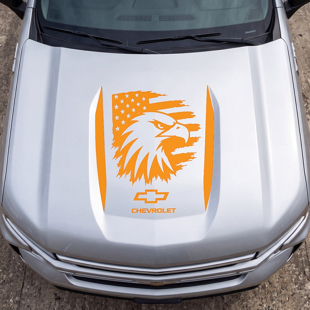 Hood Panel Decal/Sticker - Proud American Eagle Head Graphic Decal Graphic Kit - For Chevrolet Silverado 2019-2024 - Premium Vinyl
