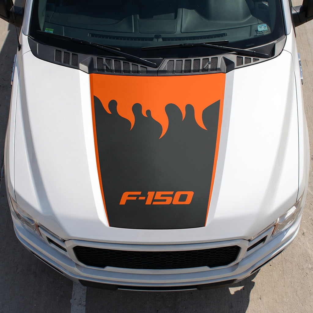 Hood Panel Decal/Sticker - Burning Flames Graphic Decal Graphic Kit - For Ford F-150 2015-2020 - Premium Vinyl