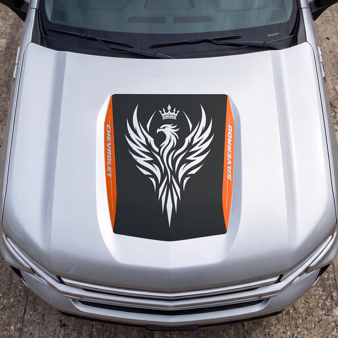 Hood Panel Decal/Sticker - Crowned Phoenix Graphic Decal Graphic Kit - For Chevrolet Silverado 2019-2024 - Premium Vinyl