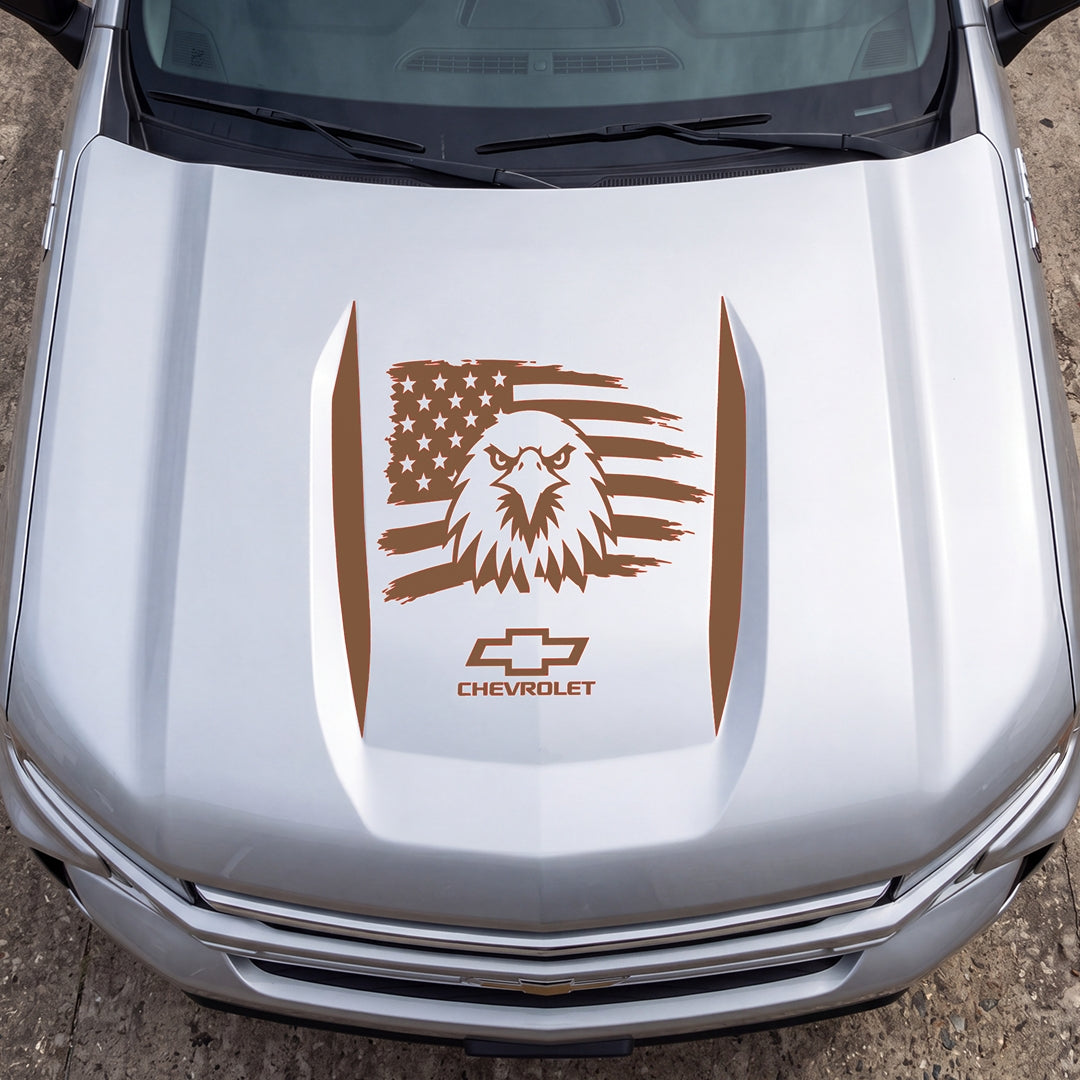 Hood Panel Decal/Sticker - American Facing Eagle Graphic Decal Graphic Kit - For Chevrolet Silverado 2019-2024 - Premium Vinyl