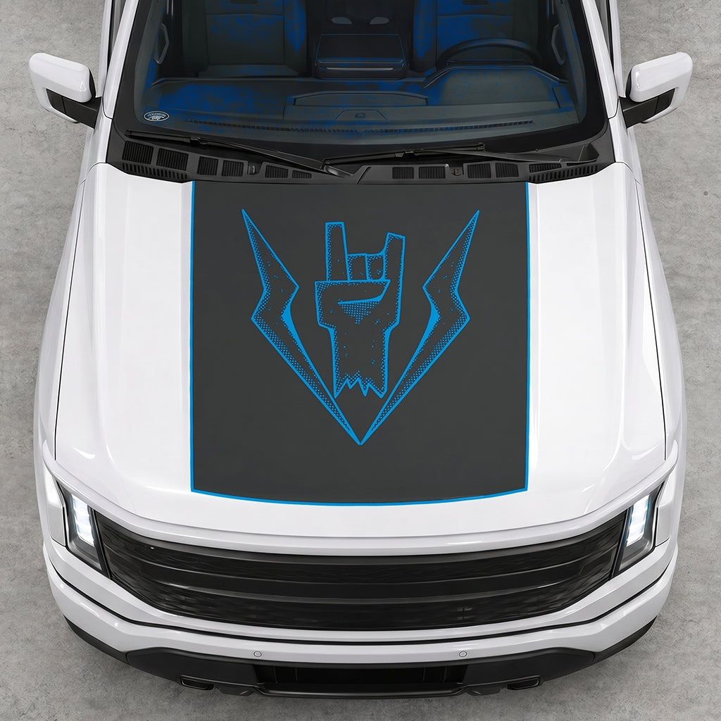 Hood Panel Decal/Sticker - Lightning Rock Hand Graphic Decal Graphic Kit - For FORD F-150 2015-2020 - Premium Vinyl