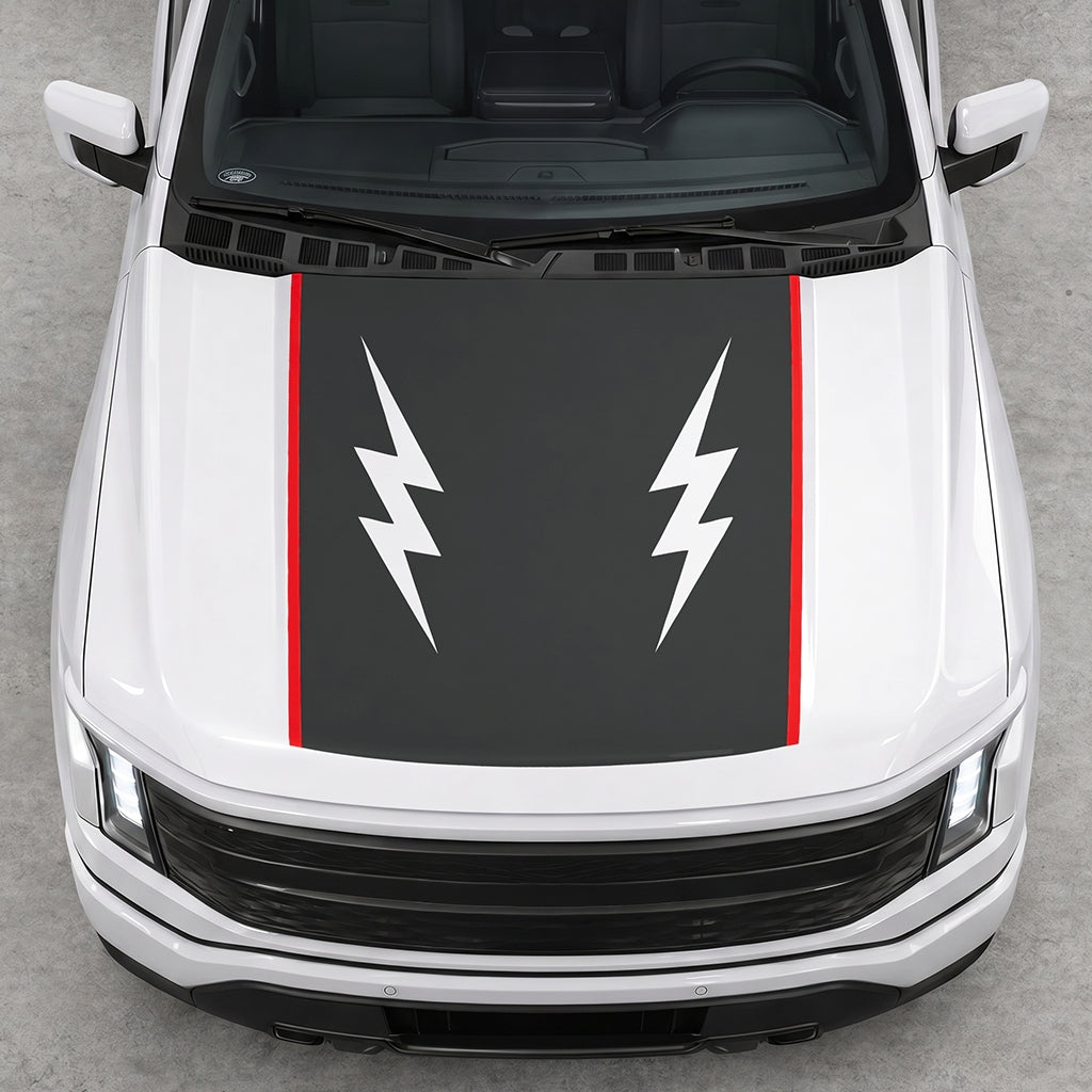 Hood Panel Decal/Sticker - Twin Electric Waves Graphic Decal Graphic Kit - For Ford F-150 2015-2020 - Premium Vinyl