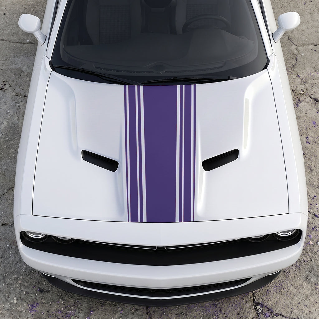 Hood Panel Decal/Sticker - Challenger Interceptor Center Stripe - Multi-Pin Racing Fade Vinyl Graphic Kit - For Dodge Challenger 2015-2024 - Premium Vinyl