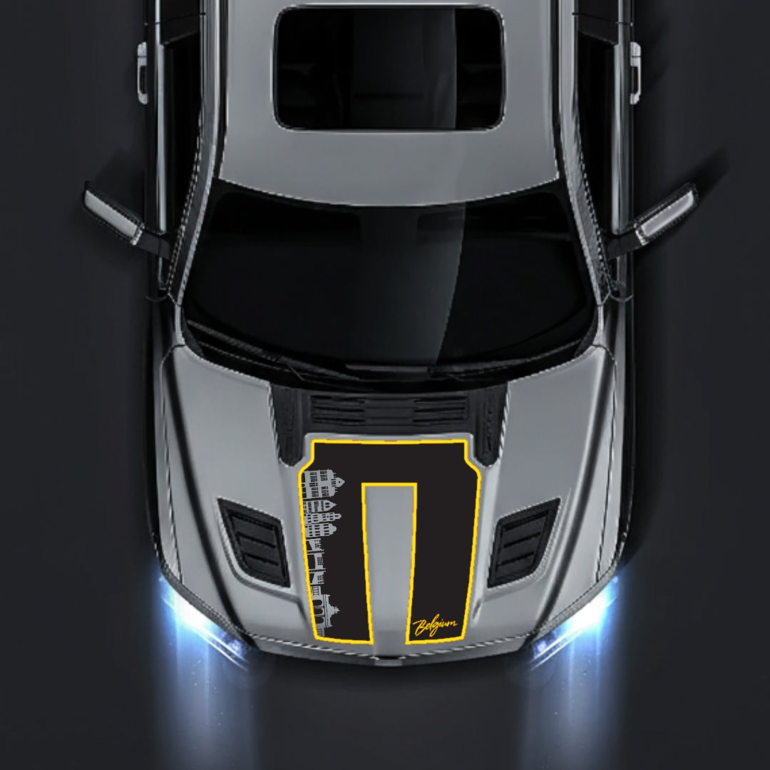 Hood Panel Decal/Sticker - Belgium Skyline - Cut - Border Graphic Kit - For Dodge RAM 1500 2019-2025 - Premium Vinyl
