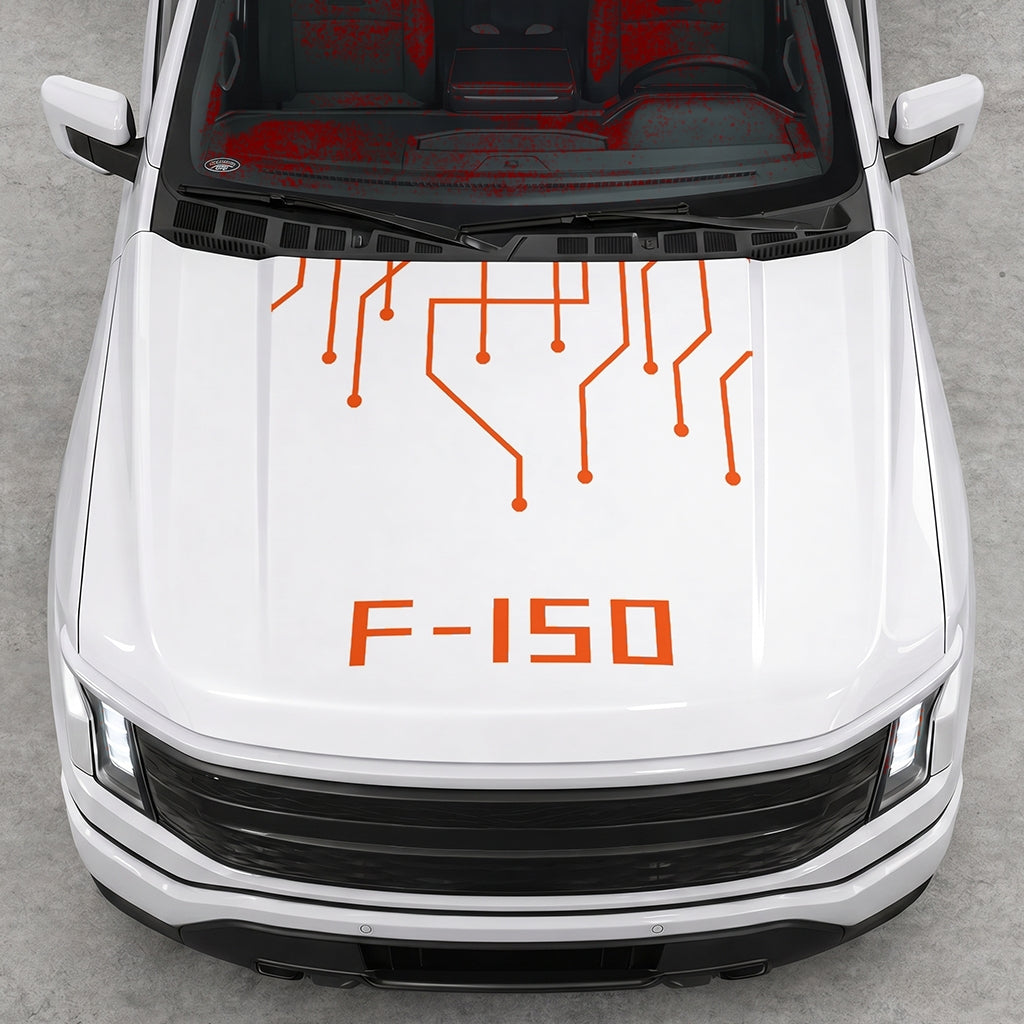 Hood Panel Decal/Sticker - Cut F150 Electric Circuit Graphic Decal Graphic Kit - For FORD F-150 2015-2020 - Premium Vinyl