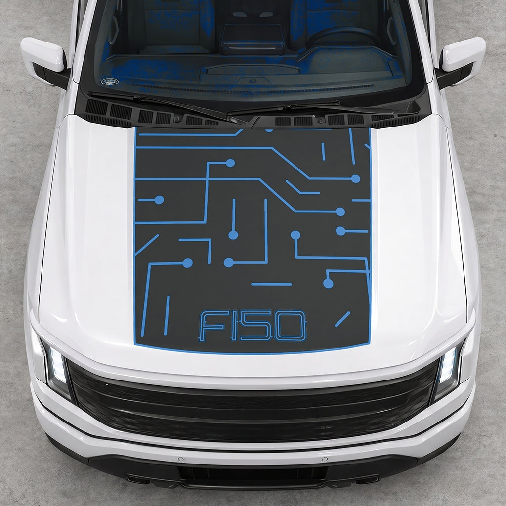 Hood Panel Decal/Sticker - Electric Circuit Graphic Decal Graphic Kit - For FORD F-150 2015-2020 - Premium Vinyl