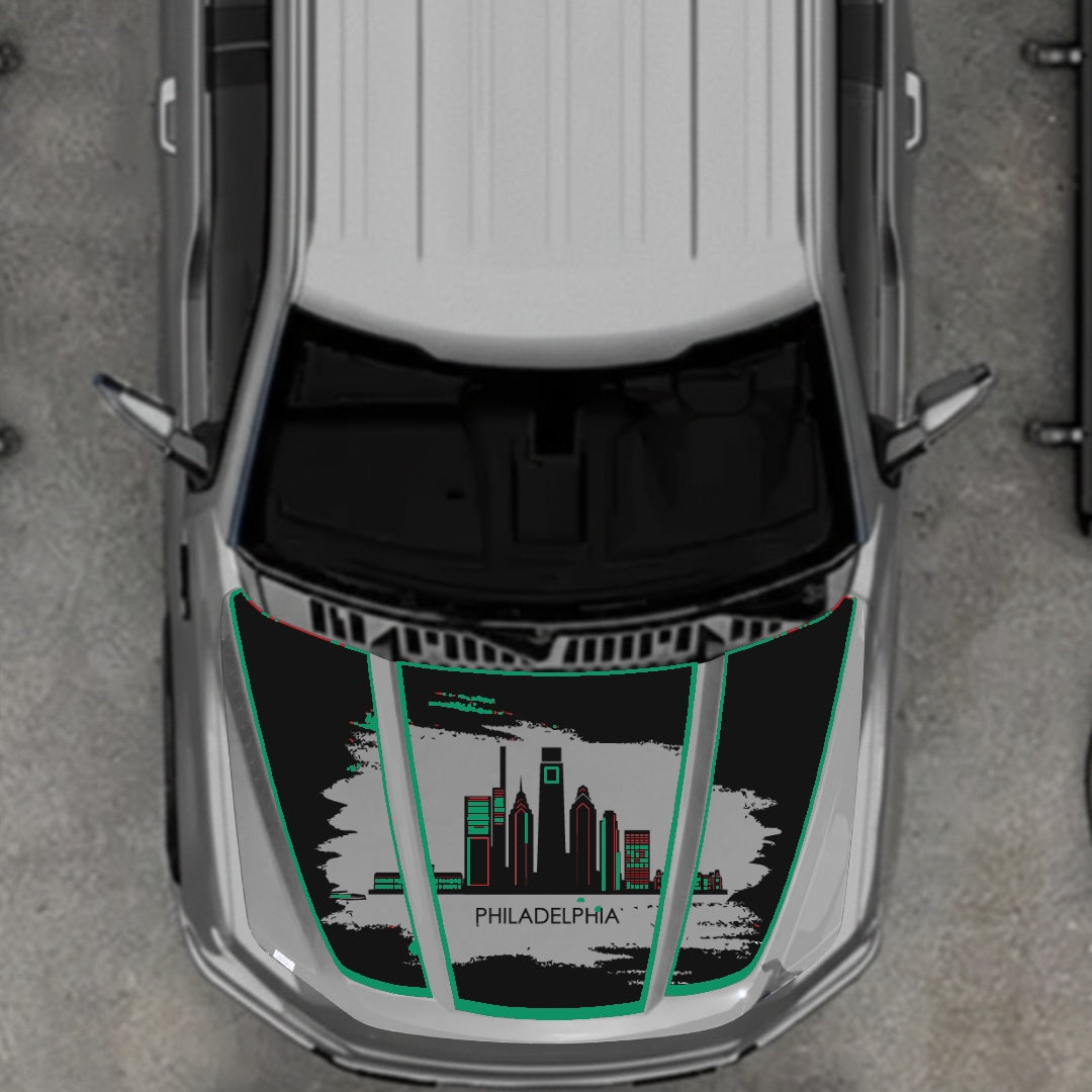 Hood Panel Decal/Sticker - Philadelphia - Cut - Border Graphic Kit - For Ford F-150 2020-2026 - Premium Vinyl