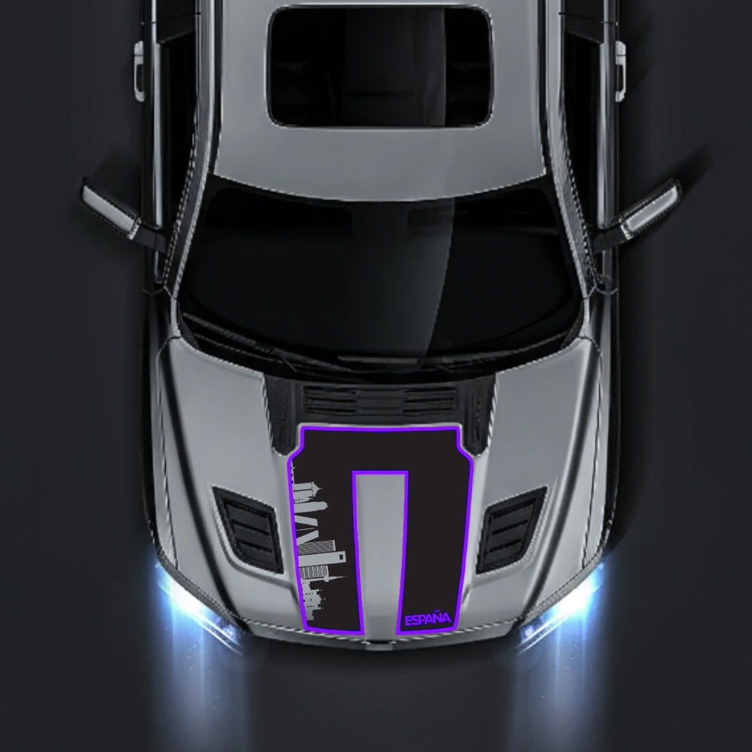 Performance Hood Panel Decal/Sticker - Spain Skyline - Cut - Border Graphic Kit - For Dodge RAM 1500 2019-2025 - Premium Vinyl