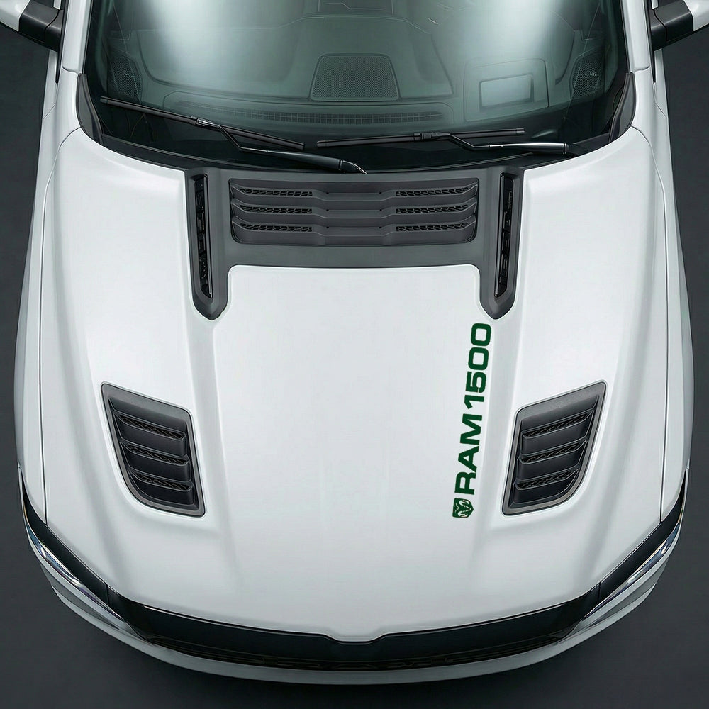 Hood Panel Decal/Sticker - Sleek Vertical RAM 1500 Text & Logo Minimalist - Cut Graphic Kit - For Dodge Ram 2019-2025 - Premium Vinyl