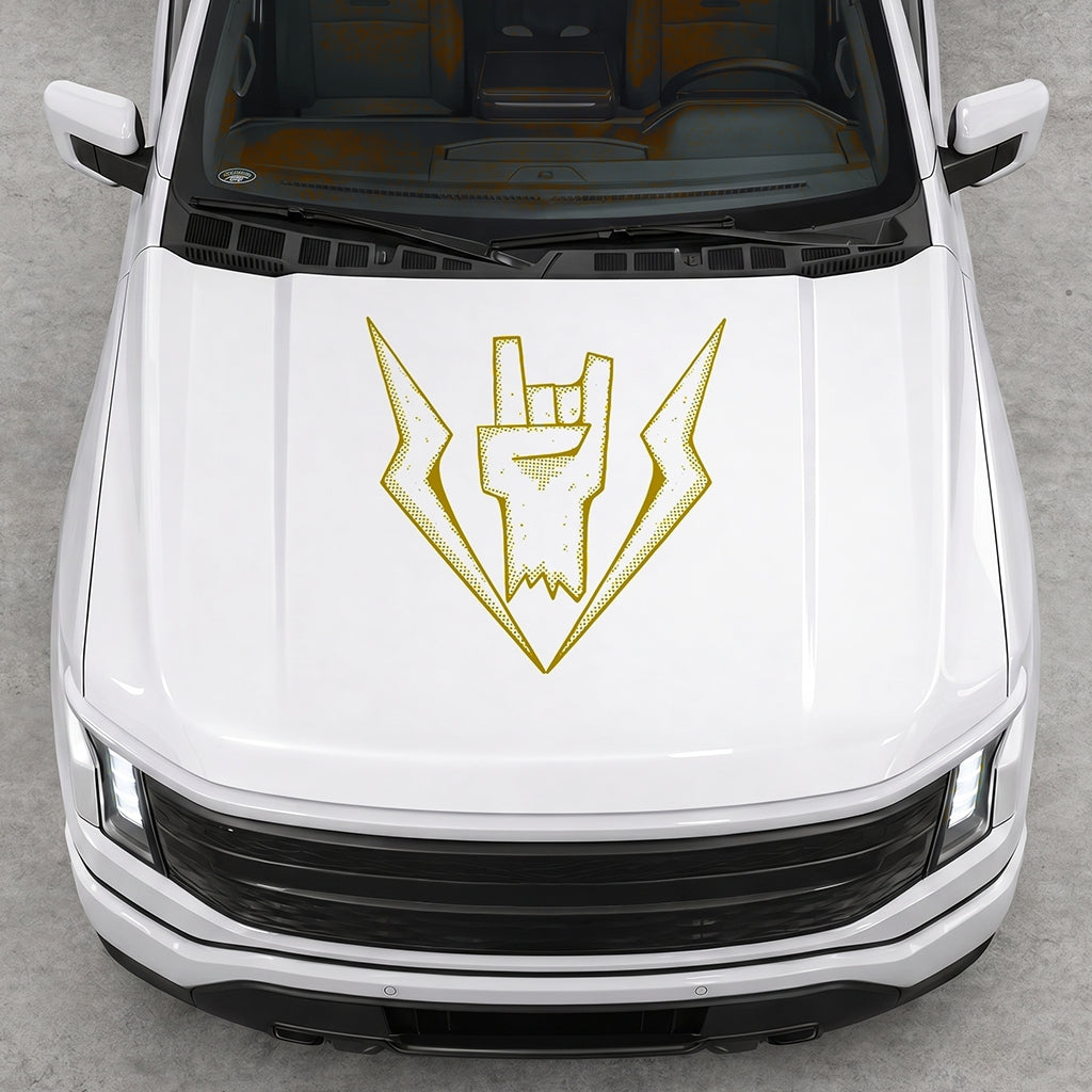 Hood Panel Decal/Sticker - Cut Lightning Rock Hand Graphic Decal Graphic Kit - For FORD F-150 2015-2020 - Premium Vinyl