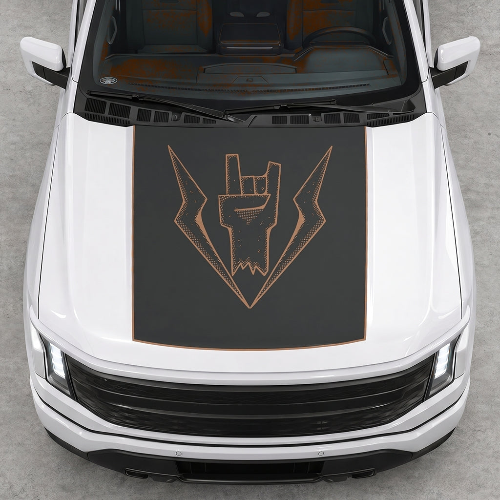Hood Panel Decal/Sticker - Lightning Rock Hand Graphic Decal Graphic Kit - For FORD F-150 2015-2020 - Premium Vinyl