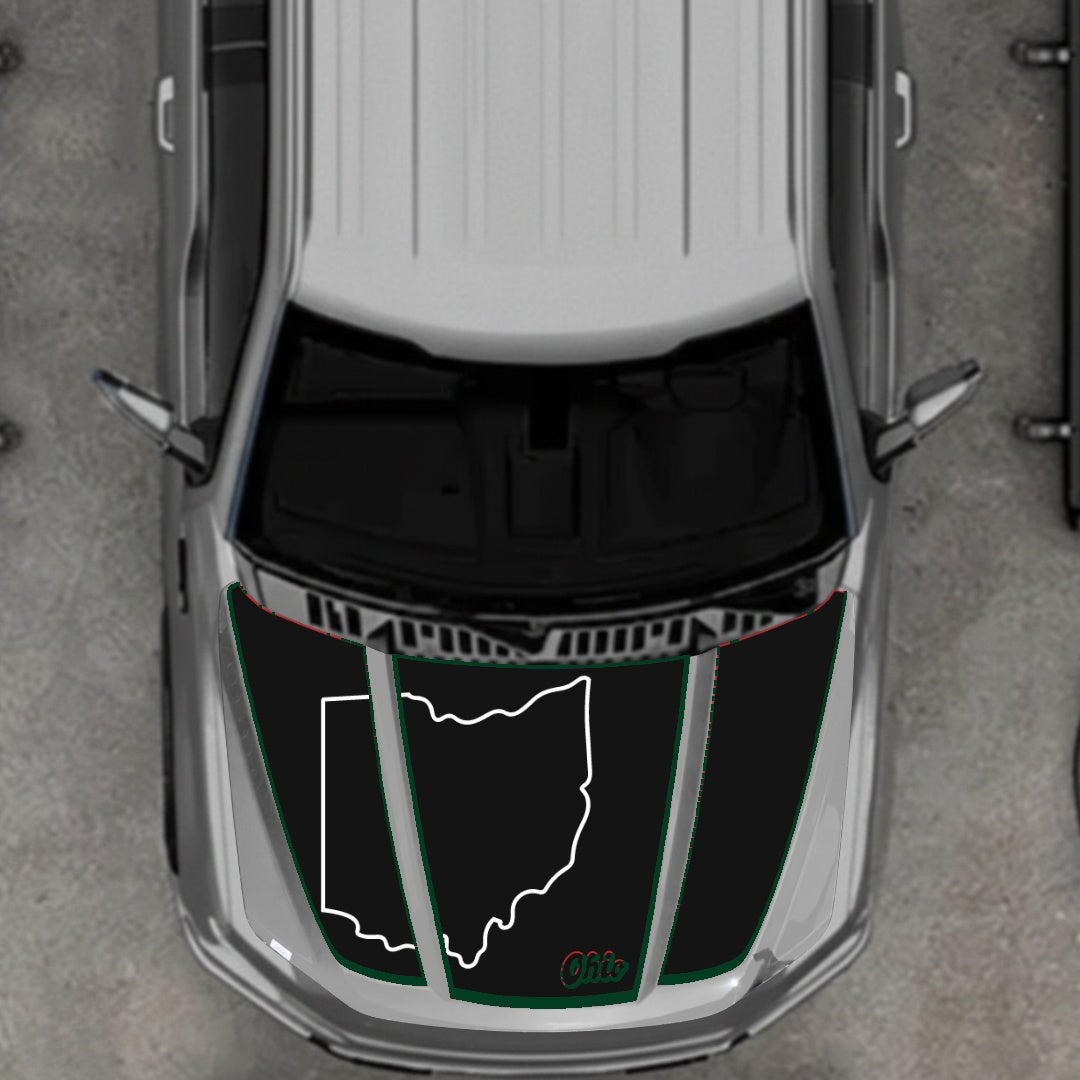 Hood Panel Decal/Sticker - Ohio - Cut - Border Graphic Kit - For Ford F-150 2020-2026 - Premium Vinyl