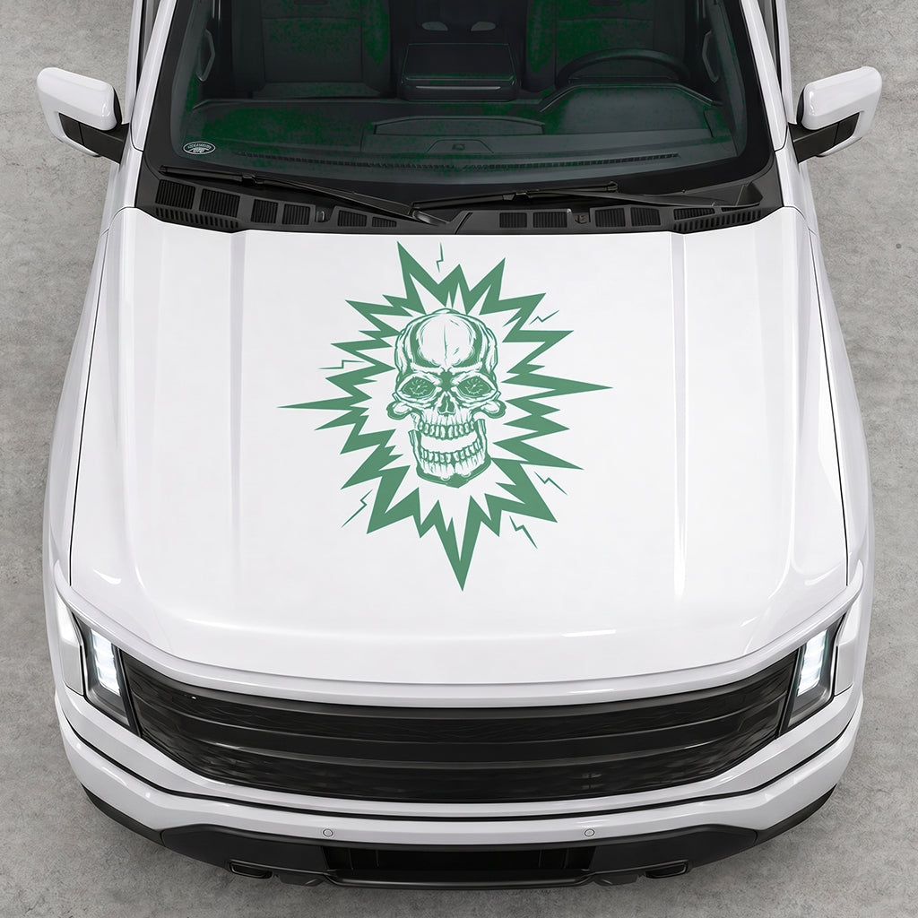 Hood Panel Decal/Sticker - Cut Electric Skull Graphic Decal Graphic Kit - For FORD F-150 2015-2020 - Premium Vinyl
