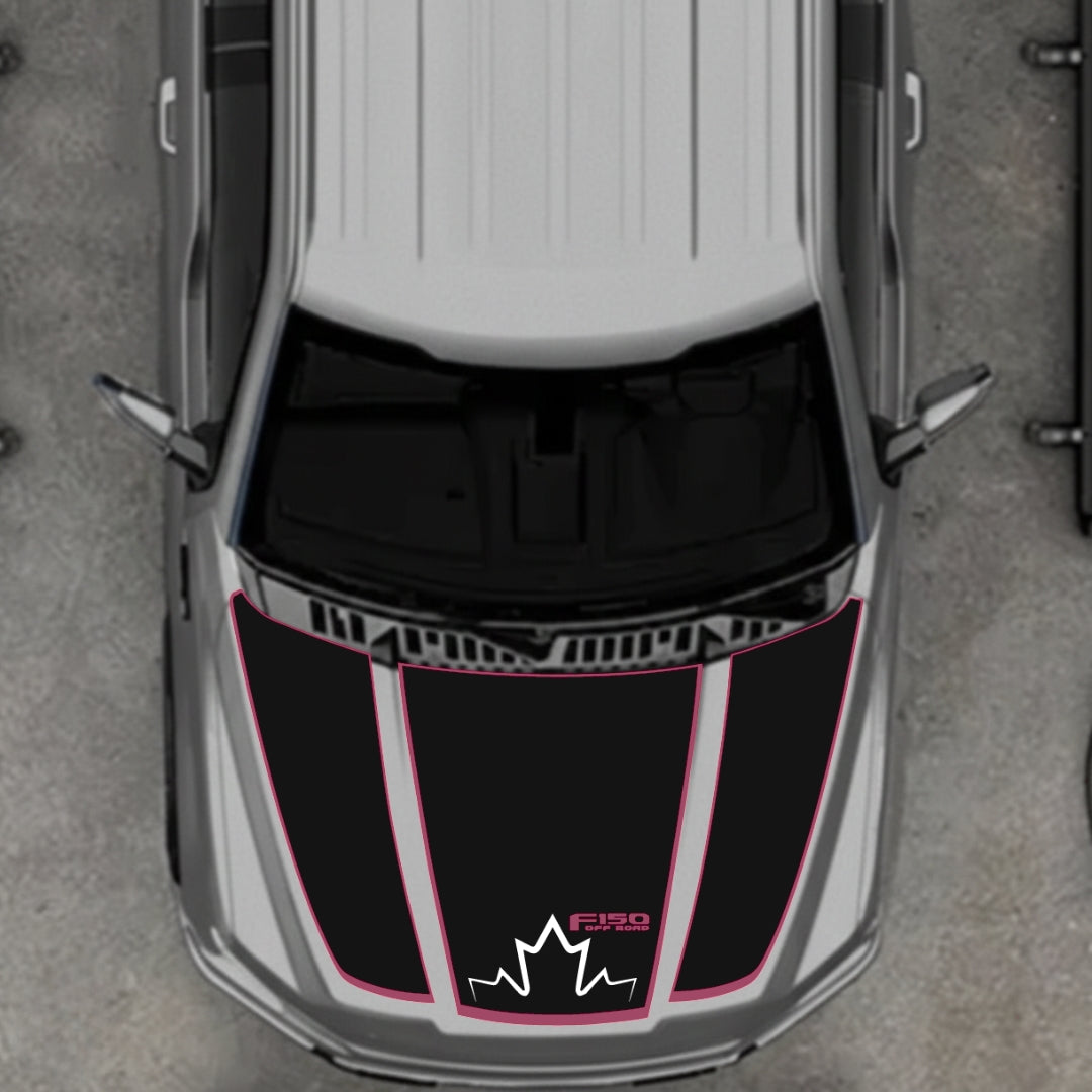 Hood Panel Decal/Sticker - Canada Style 1 - Cut - Border Graphic Kit - For Ford F-150 2020-2026 - Premium Vinyl