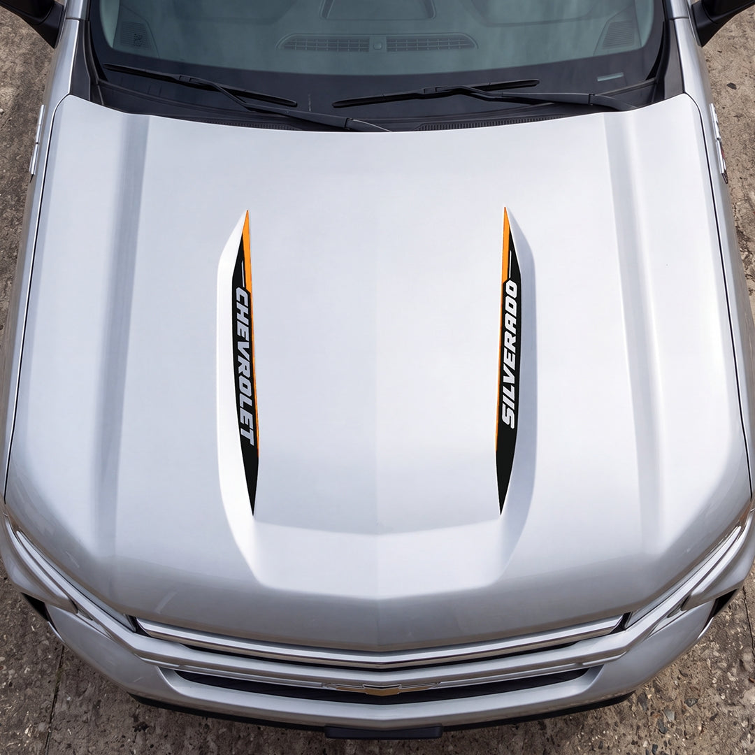 Hood Panel Decal/Sticker - Double Sided Stripes Style 1 Graphic Decal Graphic Kit - For Chevrolet Silverado 2019-2024 - Premium Vinyl