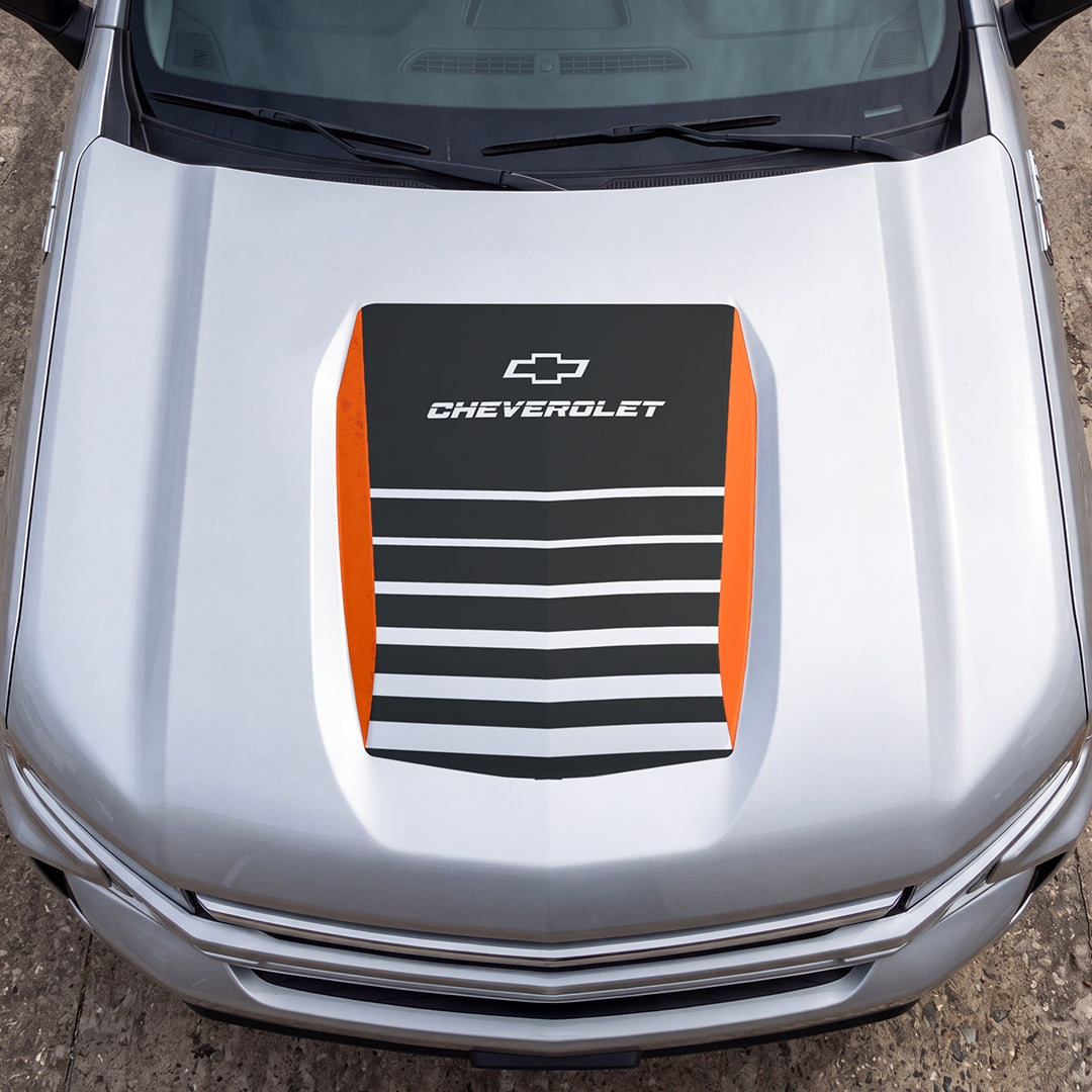 Hood Panel Decal/Sticker - Solid Wavy Border Graphic Decal Graphic Kit - For Chevrolet Silverado 2019-2024 - Premium Vinyl