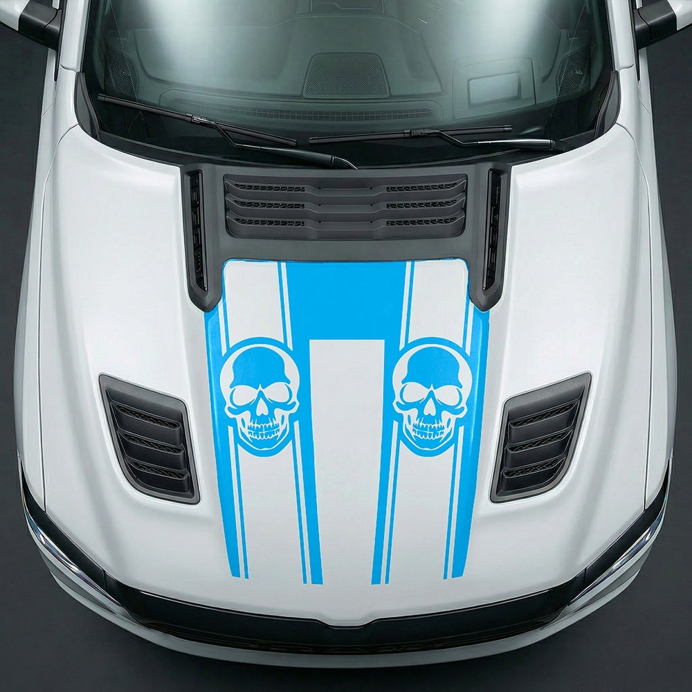 Hood Panel Decal/Sticker - Sinister Skull Racing Stripes U-Shape Graphic Kit - For Dodge Ram 2019-2025 - Premium Vinyl