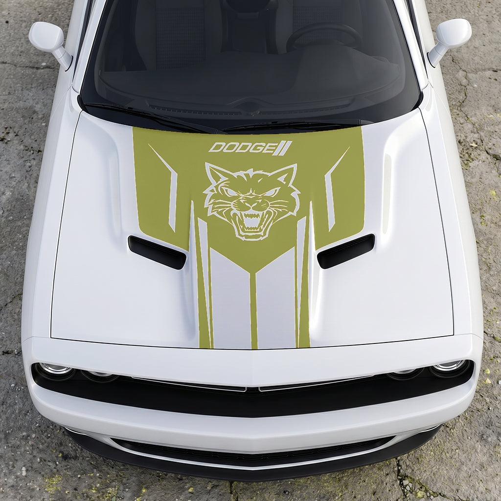 Hood Panel Decal/Sticker - Hellcat Frontal Assault Logo - Symmetrical Side-Accented Graphic Kit - For Dodge Challenger 2015-2024 - Premium Vinyl
