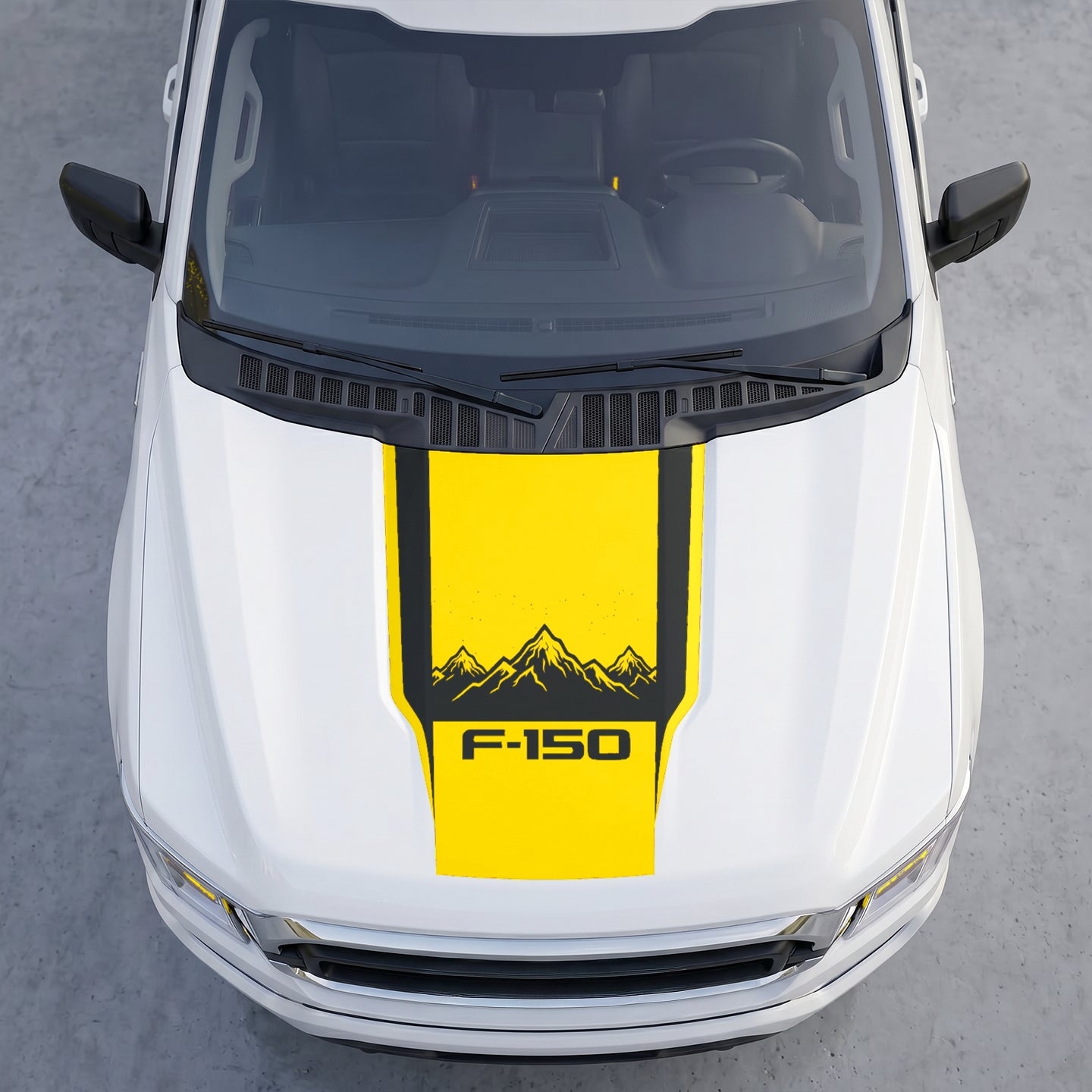 Hood Panel Decal/Sticker - Landscape Mountain Peak Hood Decal – Center Matte Black Stripe Vinyl Wrap Graphic Kit - For Ford F-150 F150 2015-2020 - Premium Vinyl