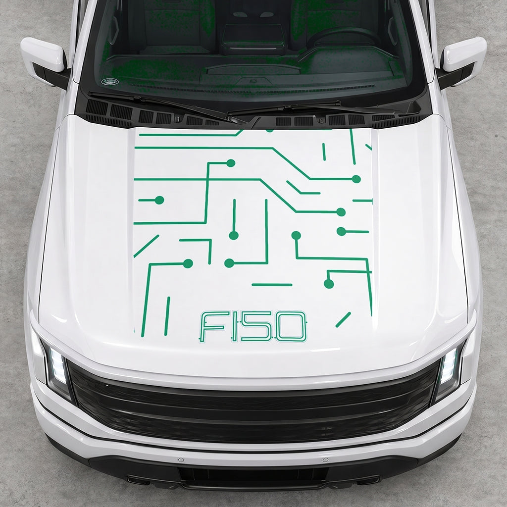 Hood Panel Decal/Sticker - Cut Electric Circuit Graphic Decal Graphic Kit - For FORD F-150 2015-2020 - Premium Vinyl