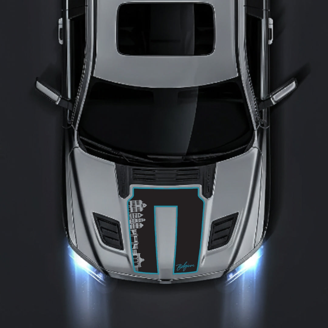 Hood Panel Decal/Sticker - Belgium Skyline - Cut - Border Graphic Kit - For Dodge RAM 1500 2019-2025 - Premium Vinyl
