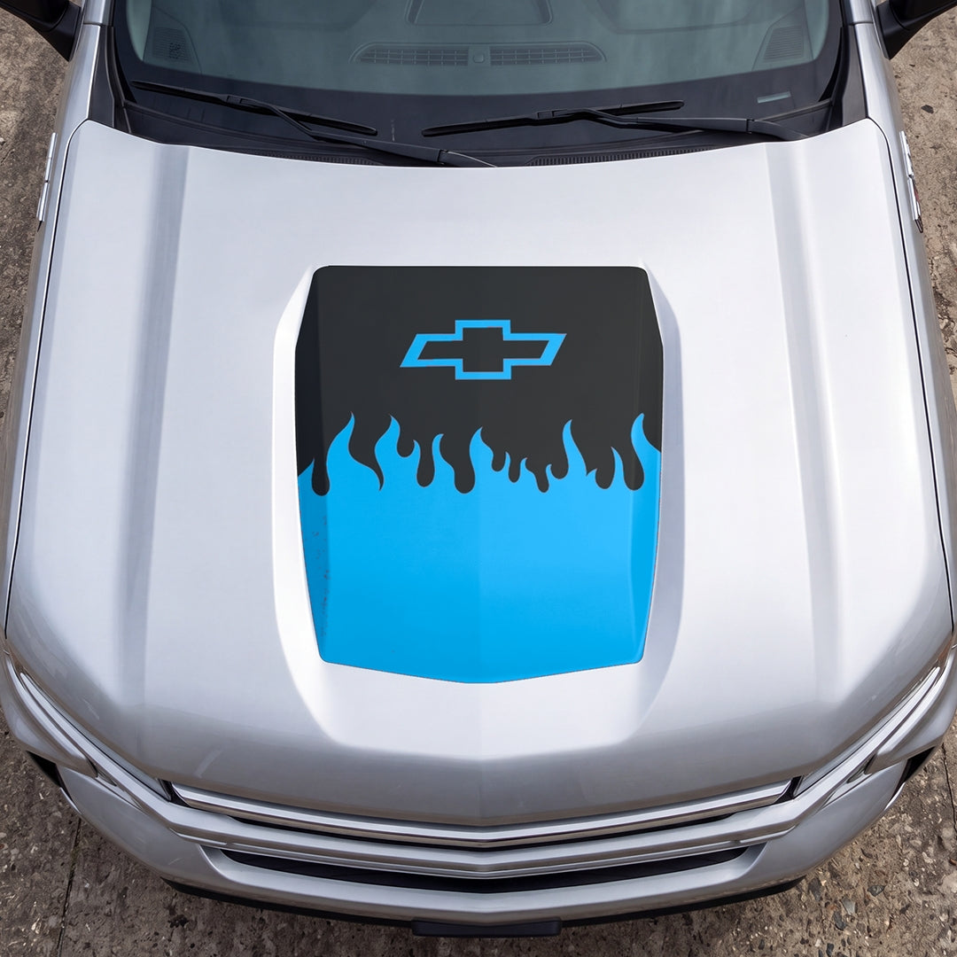 Hood Panel Decal/Sticker - Burning Flames Graphic Decal Graphic Kit - For Chevrolet Silverado 2019-2024 - Premium Vinyl