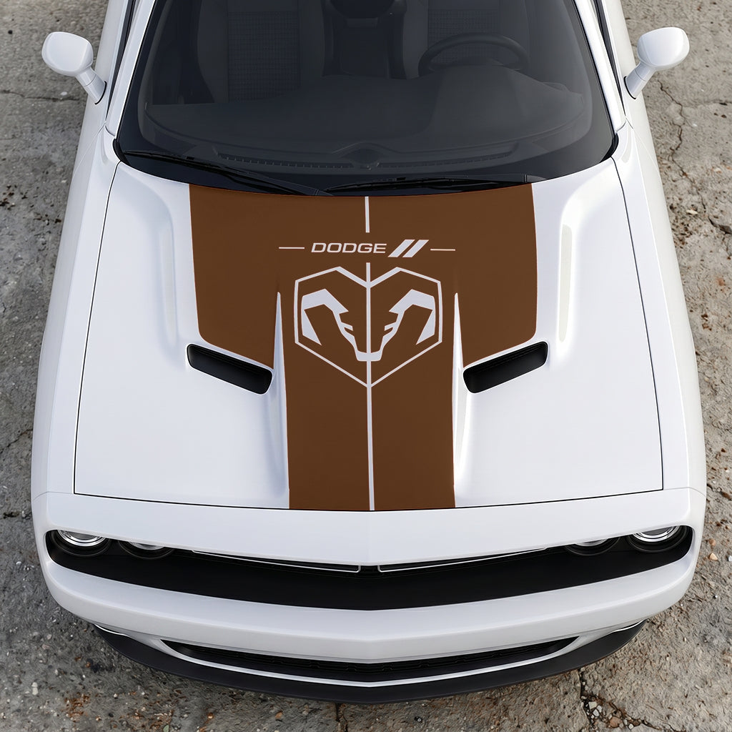 Hood Panel Decal/Sticker - Modern Ram Heritage Diamond Shield Overlay - Dodge Logo Split Stripe Graphic Kit - For Dodge Challenger 2015-2024 - Premium Vinyl