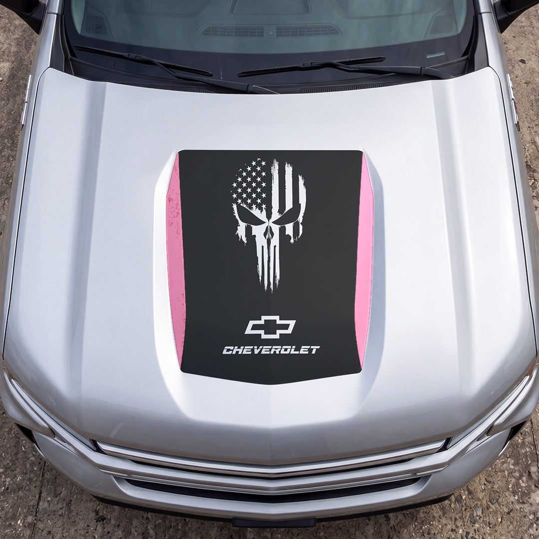 Hood Panel Decal/Sticker - American Punisher Graphic Decal Graphic Kit - For Chevrolet Silverado 2019-2024 - Premium Vinyl