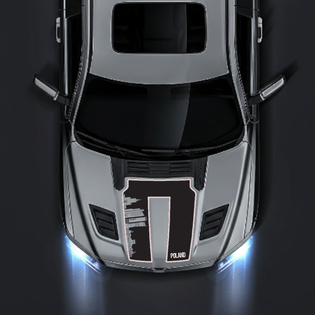Hood Panel Decal/Sticker - Poland Skyline - Cut - Border Graphic Kit - For Dodge RAM 1500 2019-2025 - Premium Vinyl