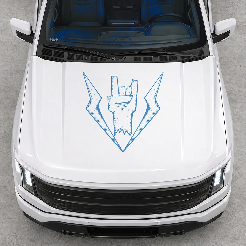 Hood Panel Decal/Sticker - Cut Lightning Rock Hand Graphic Decal Graphic Kit - For FORD F-150 2015-2020 - Premium Vinyl