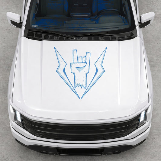 Hood Panel Decal/Sticker - Cut Lightning Rock Hand Graphic Decal Graphic Kit - For FORD F-150 2015-2020 - Premium Vinyl