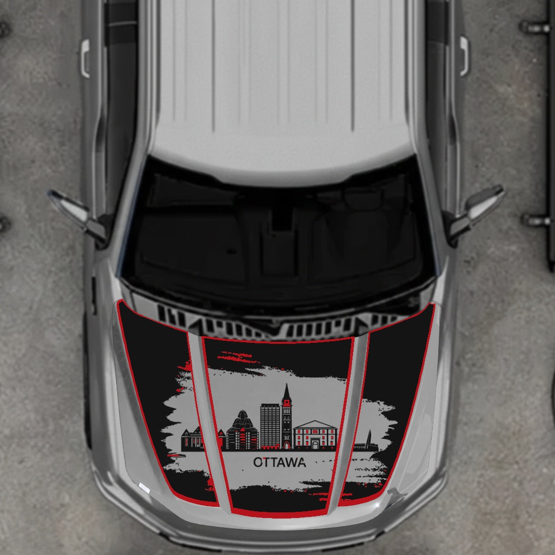 Hood Panel Decal/Sticker - Ottawa - Cut - Border Graphic Kit - For Ford F-150 2020-2026 - Premium Vinyl