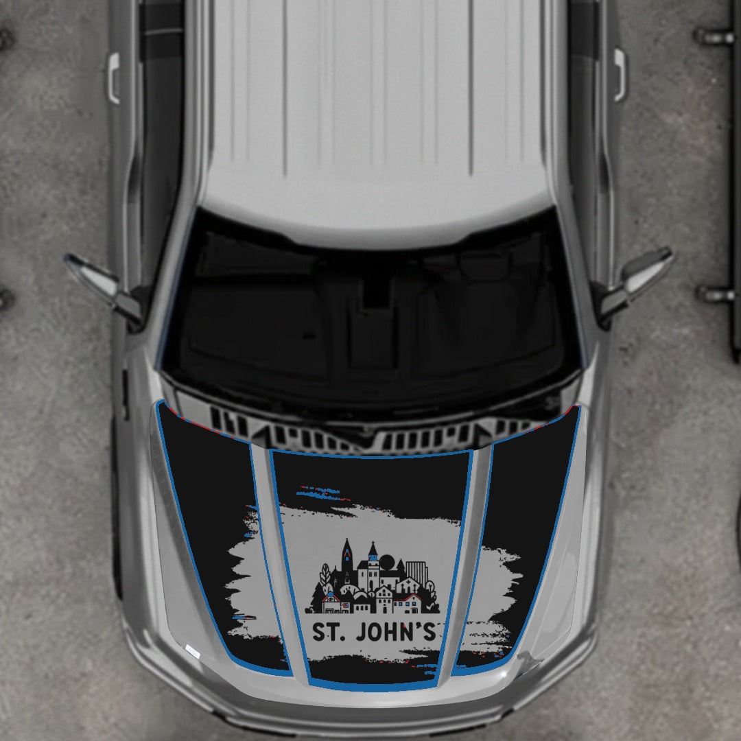 Hood Panel Decal/Sticker - St John's - Cut - Border Graphic Kit - For Ford F-150 2020-2026 - Premium Vinyl