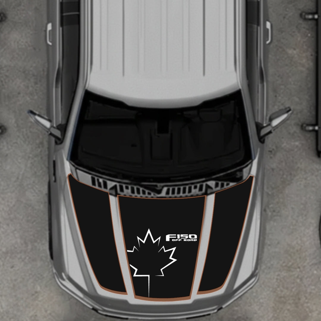Hood Panel Decal/Sticker - Canada Style 2 - Cut - Border Graphic Kit - For Ford F-150 2020-2026 - Premium Vinyl