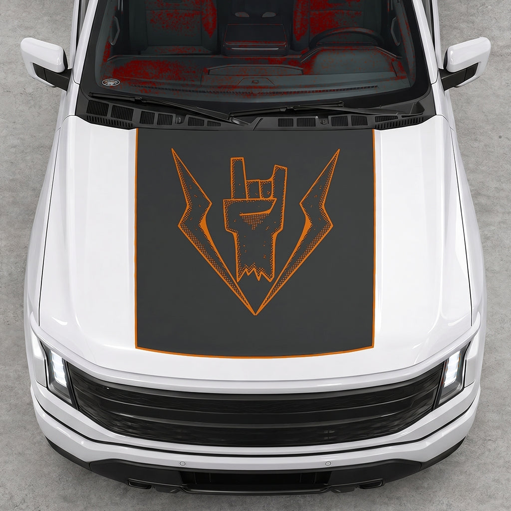 Hood Panel Decal/Sticker - Lightning Rock Hand Graphic Decal Graphic Kit - For FORD F-150 2015-2020 - Premium Vinyl