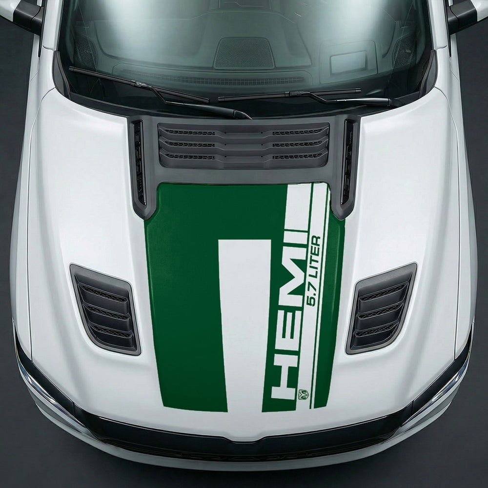 Hood Panel Decal/Sticker - Premium 5.7L HEMI Vertical Racing Stripe Graphic Kit - For Dodge Ram 2019-2025 - Premium Vinyl