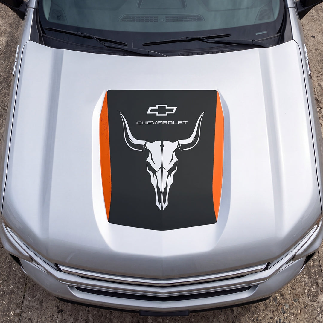 Hood Panel Decal/Sticker - Bison Skull Graphic Decal Graphic Kit - For Chevrolet Silverado 2019-2024 - Premium Vinyl