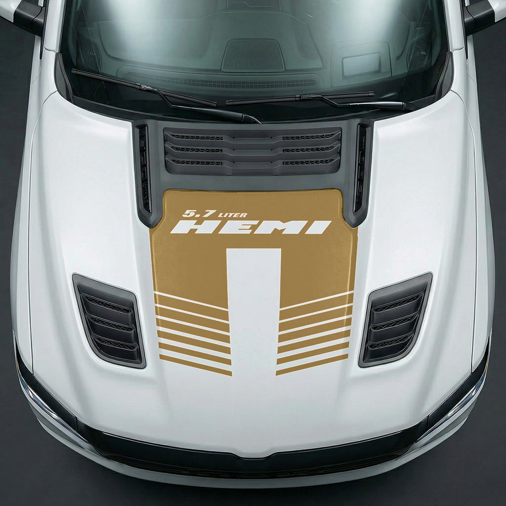 Hood Panel Decal/Sticker - Aggressive 5.7L HEMI Slotted Strobe Graphic Kit - For Dodge Ram 2019-2025 - Premium Vinyl