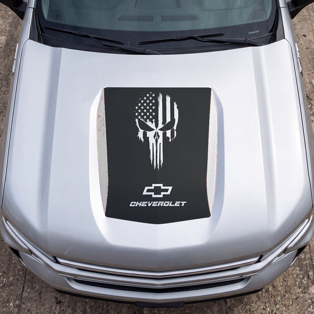 Hood Panel Decal/Sticker - American Punisher Graphic Decal Graphic Kit - For Chevrolet Silverado 2019-2024 - Premium Vinyl