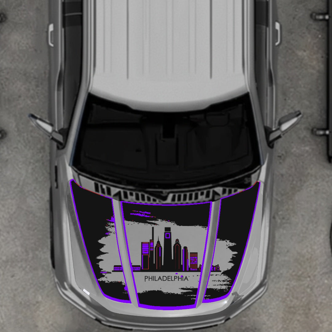 Hood Panel Decal/Sticker - Philadelphia - Cut - Border Graphic Kit - For Ford F-150 2020-2026 - Premium Vinyl