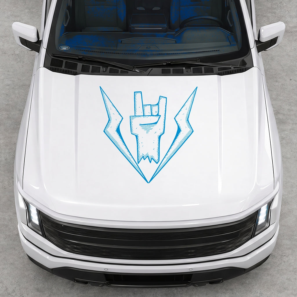 Hood Panel Decal/Sticker - Cut Lightning Rock Hand Graphic Decal Graphic Kit - For FORD F-150 2015-2020 - Premium Vinyl