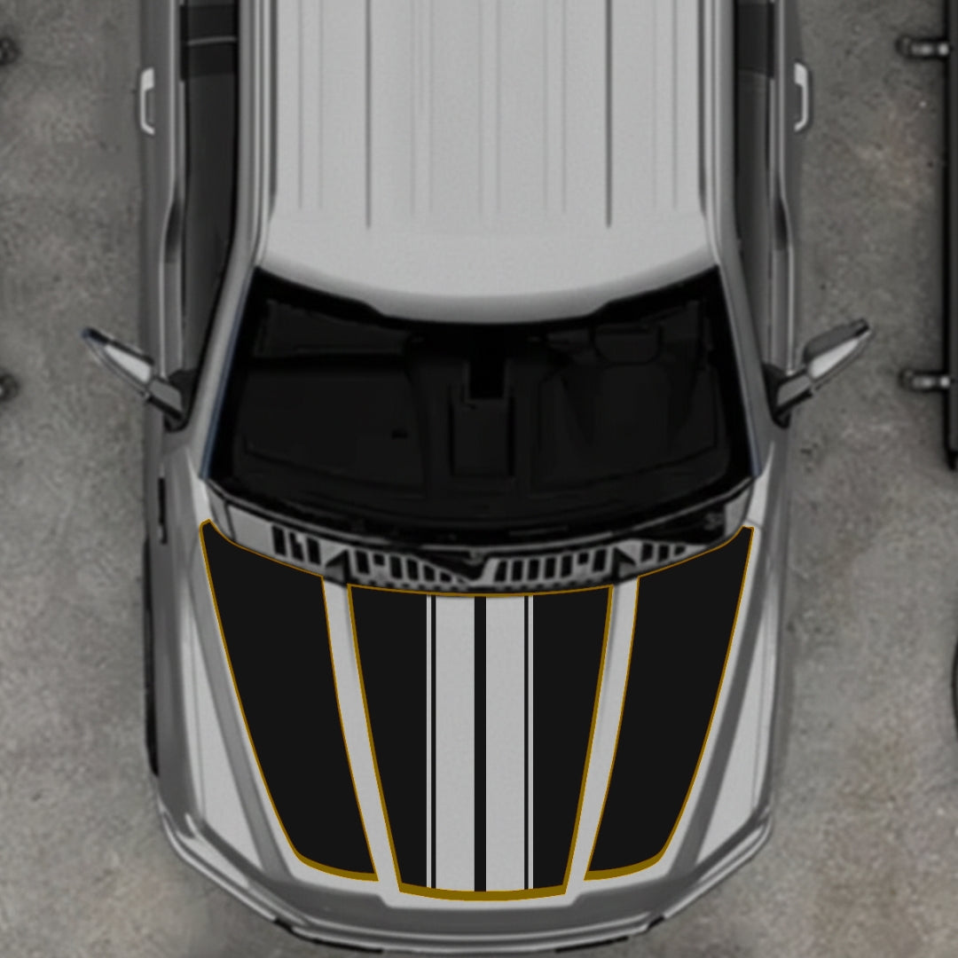 Hood Panel Decal/Sticker - Bars Style - Cut - Border Graphic Kit - For Ford F-150 2020-2026 - Premium Vinyl