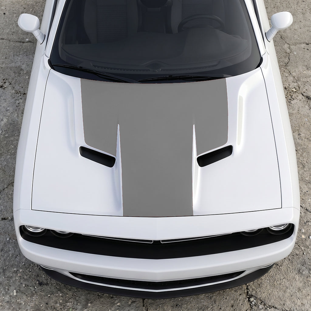 Hood Panel Decal/Sticker - The Foundation - Solid T-Shape - Matte Performance Trim Blackout Graphic Kit - For Dodge Challenger 2015-2024 - Premium Vinyl