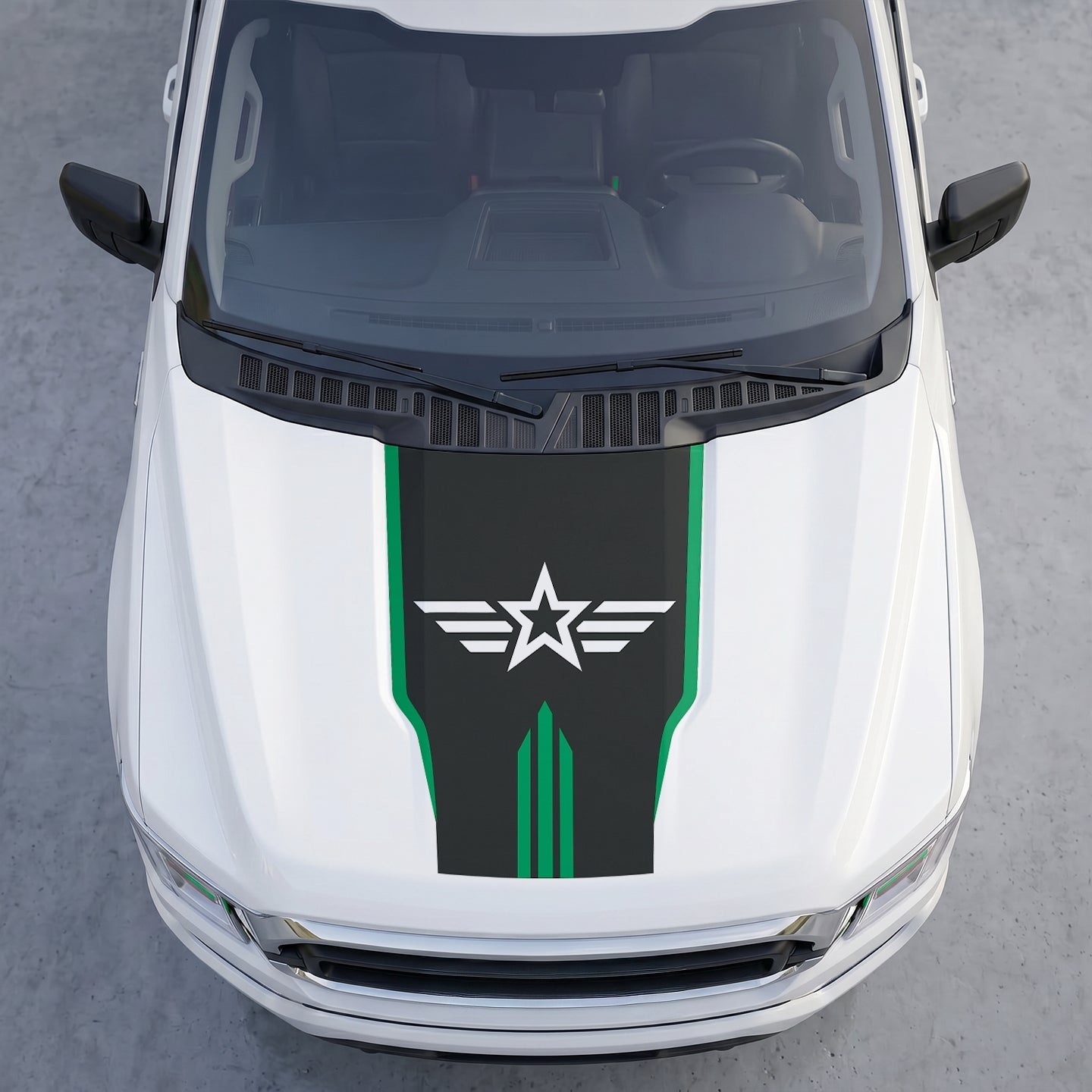 Hood Panel Decal/Sticker - Military Star & Wings Hood Decal – Tactical Aviation Emblem Vinyl Wrap with Center Hash Stripes Graphic Kit - For Ford F-150 F150 2015-2020 - Premium Vinyl