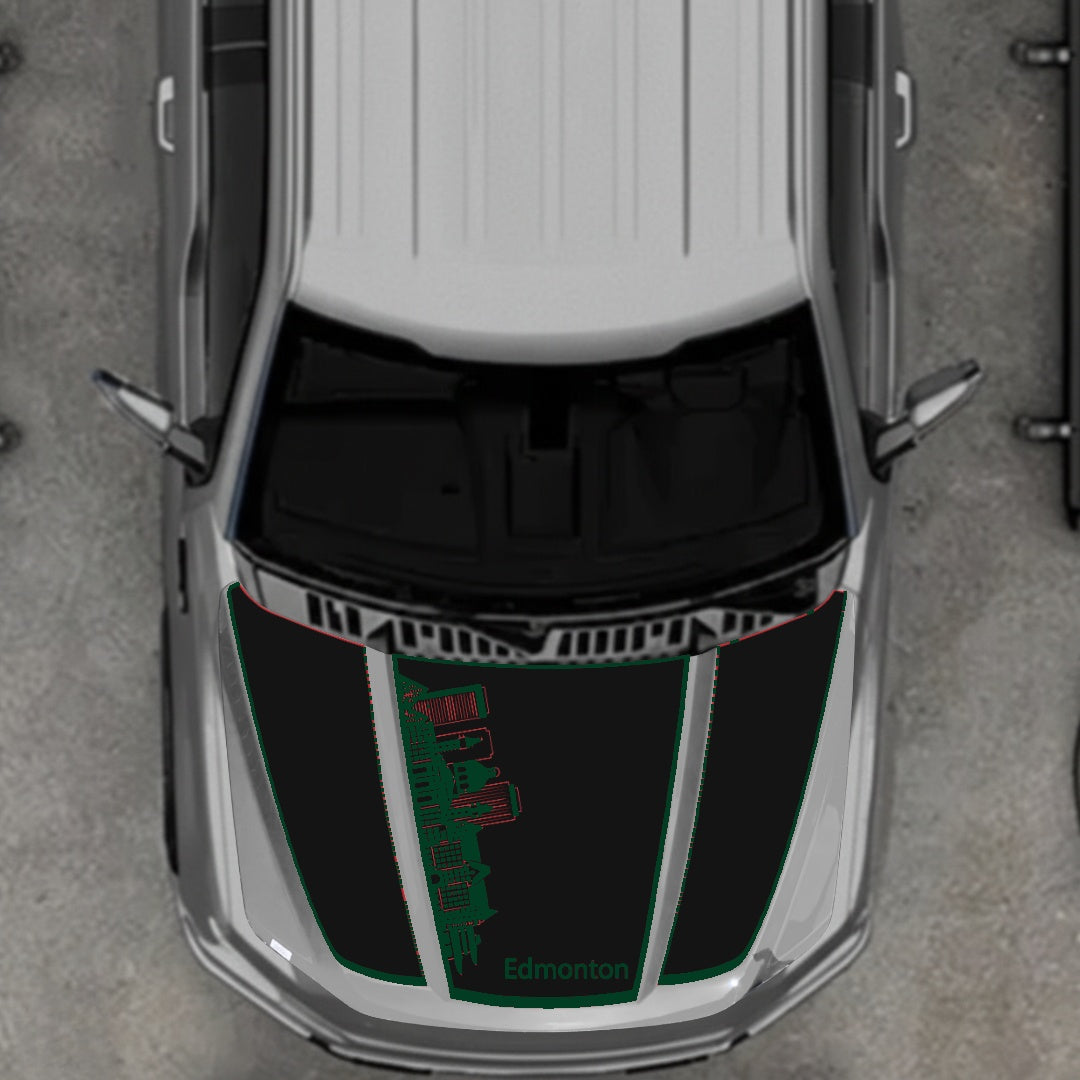 Hood Panel Decal/Sticker - Edmonton Skyline - Border Graphic Kit - For Ford F-150 2020-2026 - Premium Vinyl
