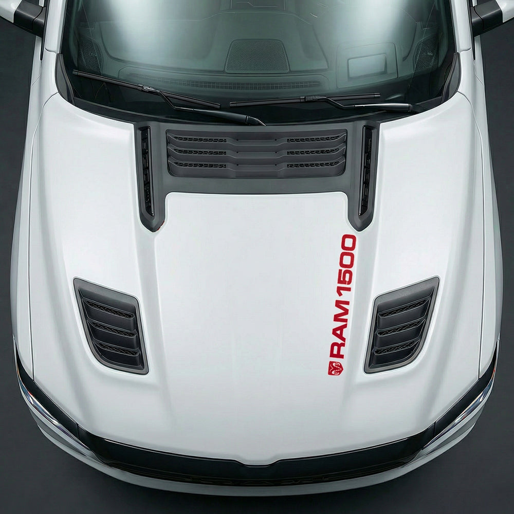 Hood Panel Decal/Sticker - Sleek Vertical RAM 1500 Text & Logo Minimalist - Cut Graphic Kit - For Dodge Ram 2019-2025 - Premium Vinyl